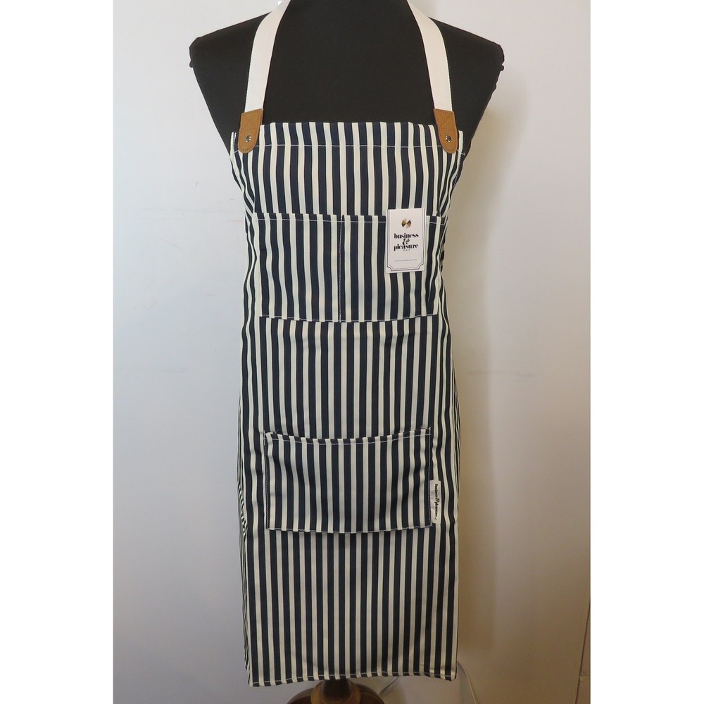 Business & Pleasure Co. Apron Blue White Striped Premium Canvas Kitchen NWT